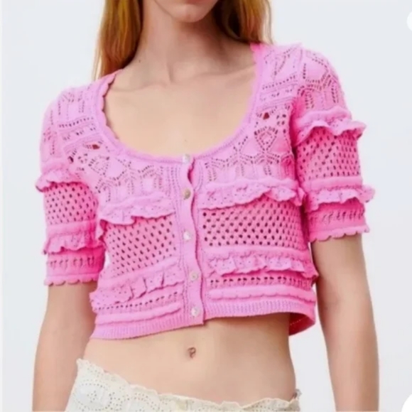 COPY - Nwt zara pointelle knit cardigan sweater in barbie pink - Picture 3 of 6